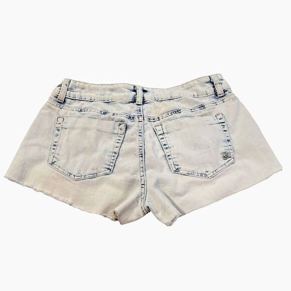 indigo Rein Acid Washed Distressed Cut Off Frayed Denim Jeans Shorts Size 3 - Picture 7 of 14